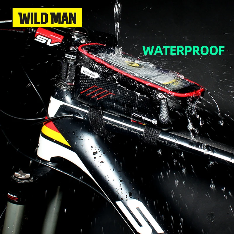 WILD MAN E2 Bicycle Bag Rainproof MTB Road Bike 6.2inch Mobile Phone Case Touch Screen Top Tube Bag Hard Shell Accessories