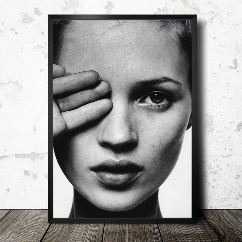 Fashion Pop Girl Poster Black and White Photograph Print , Nordic Fashion Girl Portrait Canvas Painting Wall Picture Art Print