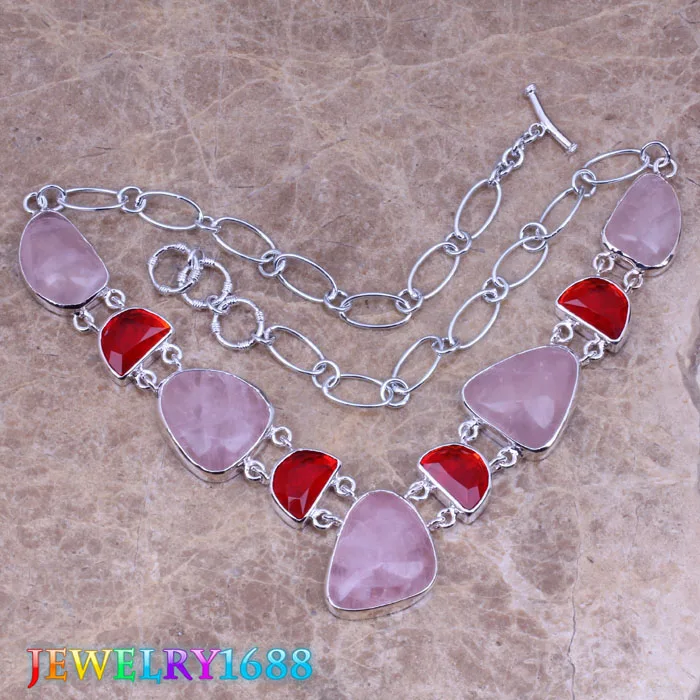 Majestic Pink Natural Stone Red Garnet Silver Plated  Grade Necklace L698