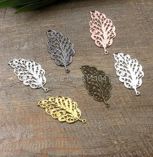 

17x34mm Multi-color Plated Brass Metal Blank Filigree Leaf Shape Flower Links Wraps Connectors DIY Jewelry Findings Connectors