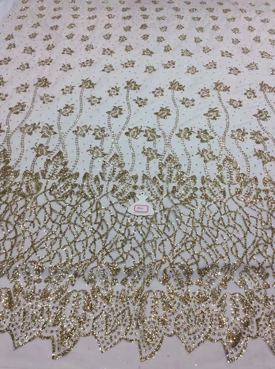 

French yarn glitter, golden sequins, aquatic flowers, Nigeria fashion fashion African lace wedding gown, evening dress fabric
