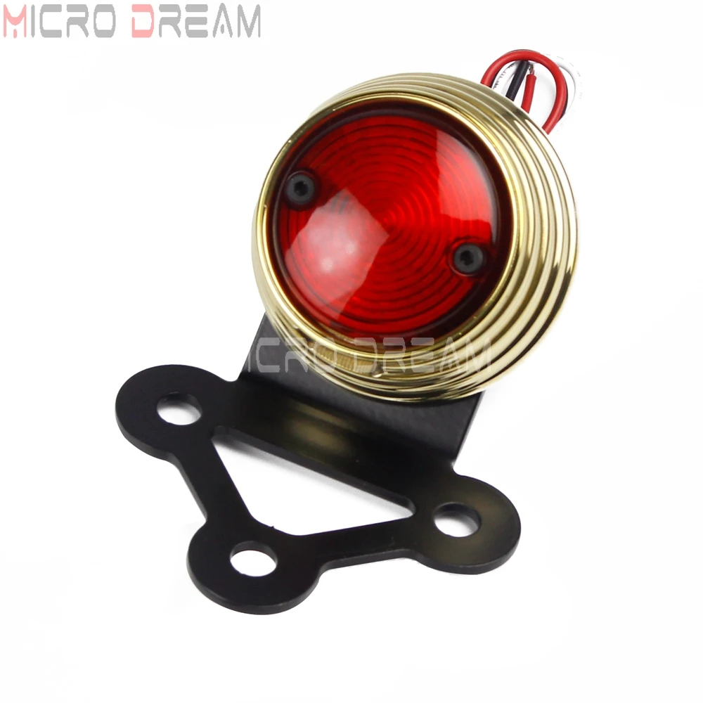 Brass 12V Rear Taillight LED Vintage Running Lamp for Harley Touring Cafe Racer Chopper Bobber Custom License Brake Stop Light