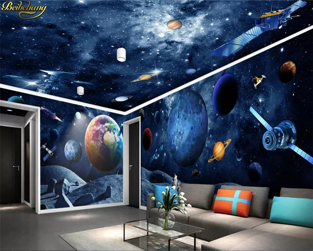 beibehang Custom wallpaper universe galaxy earth astronaut 3D theme space full house wall papers home decor 3d wallpaper