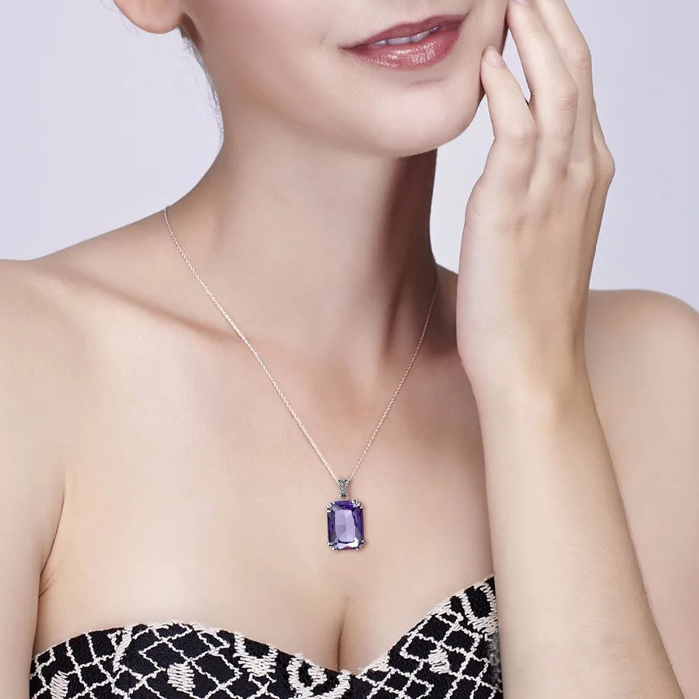 Genuine 925 Sterling Silver Necklaces Pendants Women Vintage Fashion Jewelry Created Amethyst Stone Pendant No Chain for Women