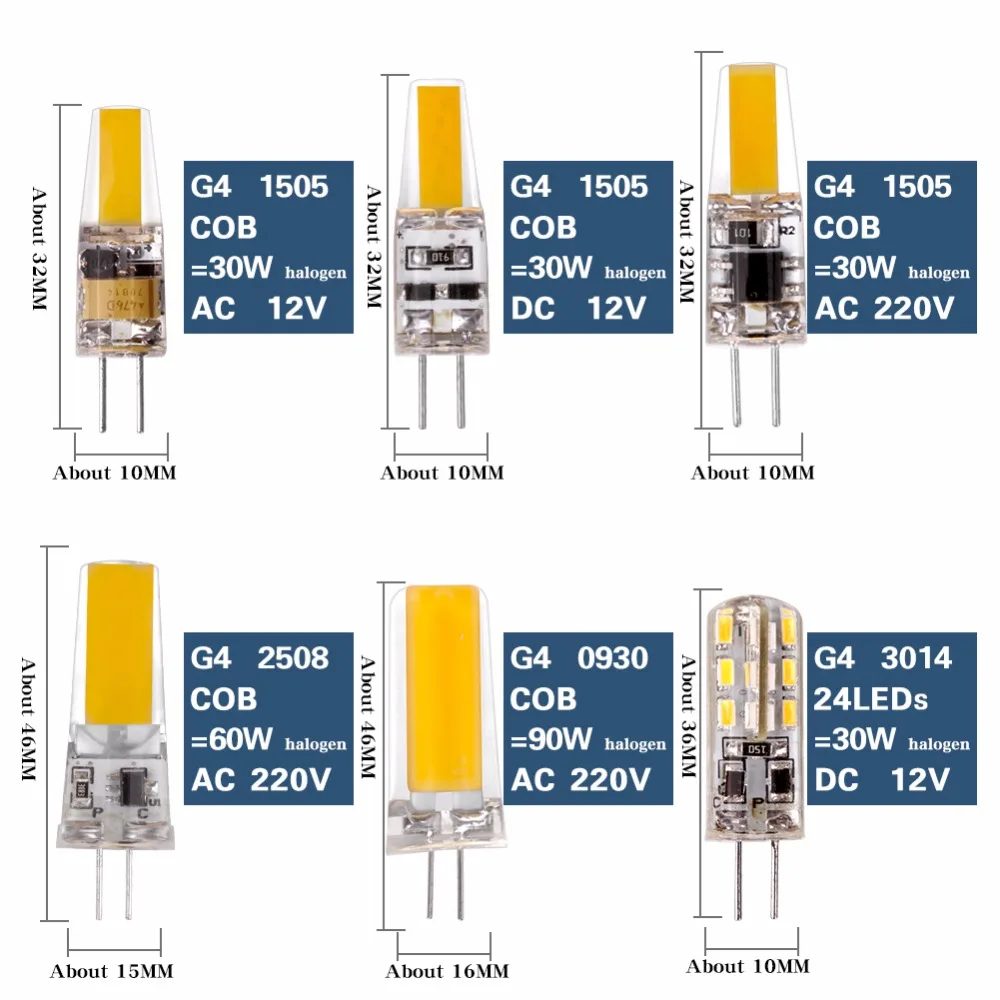 LED G4 COB SMD Replace Halogen Lighting Lights G9 E14 Lamp Bulb Dimming AC DC 12V 220V 3W 6W 9W Spotlight Chandelier Bombillas