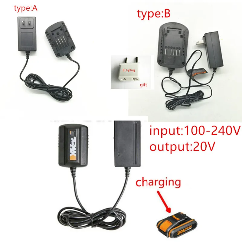 

AC220-240V Charger 20V for WORX WA3742 WG155 WG160 WG255 WG545 WA3525 WA3520 WA3732 WA3760 WA3551 WA3553 Rockwell 20V Battery