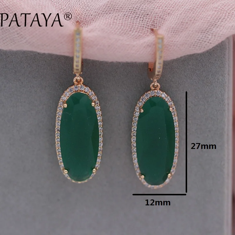 PATAYA New Women Wedding Vintage Jewelry 585 Rose Gold Color Trend Jewelry Sets Natural Zircon Oval Long Earrings Ring Set