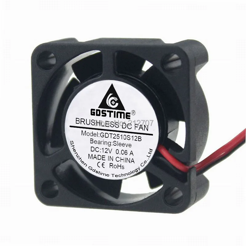 5Pcs Gdstime Brushless DC Cooling Fan 12V 25mm 2510 25x25x10mm 2Pin 5 Blade