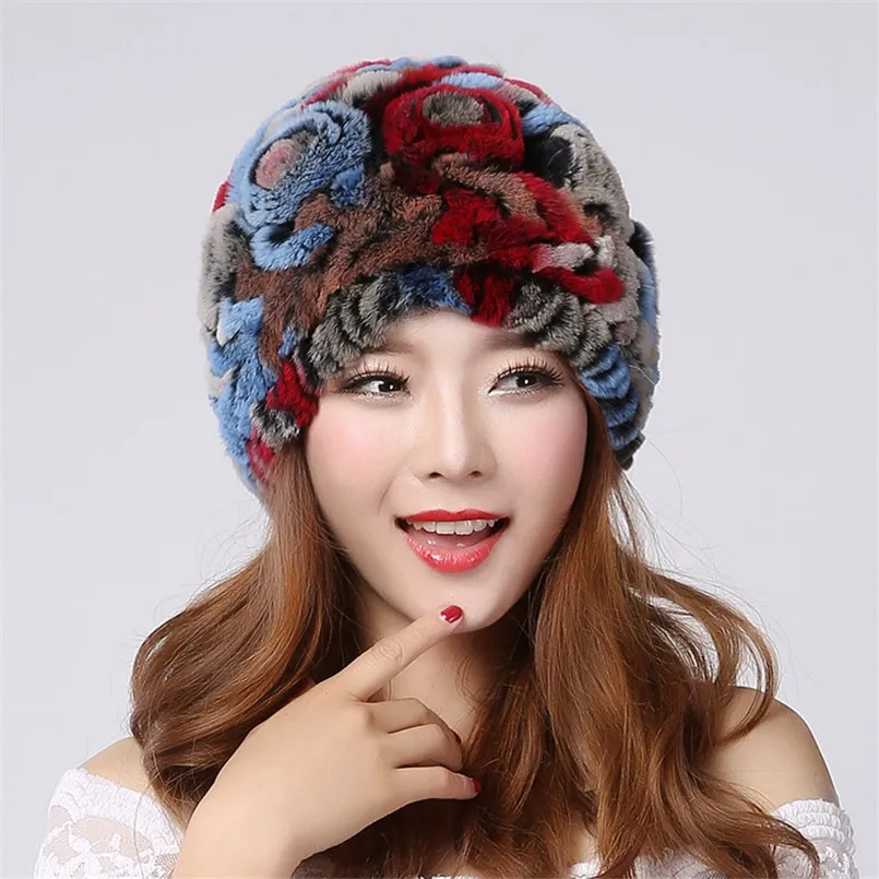 woman russian fur hat real fur ladies winter hats knitted real rex rabbit fur caps winter accessories for women New design H153