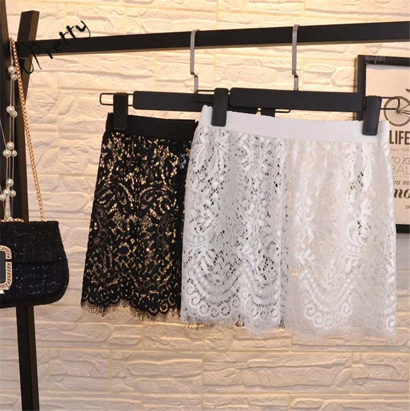 

Spring Summer Women Lace Skirt Vintage Sexy Club High Waist All-match See Through Short mini white black Pencil Skirt 107