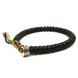 Pohier Tibetan Silver buddhist Lucky Knots Hand Braided Bracelet Natural Coconut Shell Beads Carved Handmade Bracelets