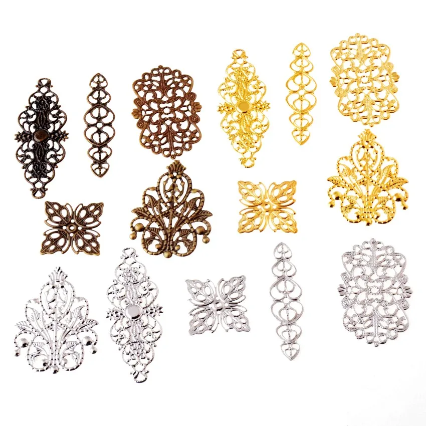 

Free shipping 10Pcs Mixed Filigree Wraps Connectors Metal Crafts Gift Decoration DIY 25x25mm-61x24mm