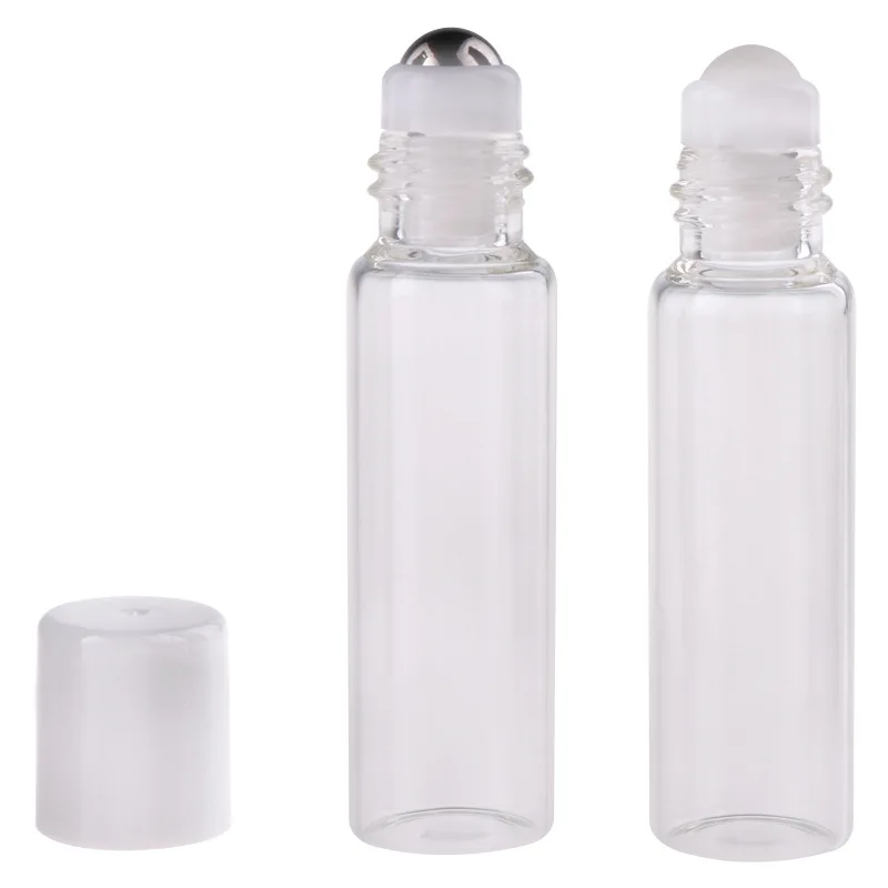 5ML Mini Essential Oil Roll On Bottle Glass Cosmetics Cream Vial Steel Glass Ball Smear Eye Cream Refillable Bottle 50/10pcs