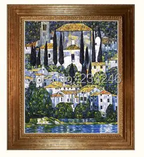 Handmade Canvas Art Painting Reproductions Kirche in Cassone, Church in Cassone by Gustav Klimt Landscape Oil Art Home Decor