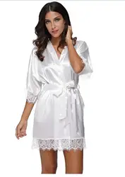 Plus Size Lace Patchwork Bride Bridesmaids Robe Sexy Lingerie Women Silk Wedding Party Kimono Robes Nightgown Sleepwear bathrob