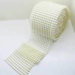 Nowy 50cm * 12cm 14 rzędów Warp Mesh Sparkle taśma z perłami 8mm serce perła siateczkowy do owinięcia wstążka dekoracyjna DIY festiwal zaopatrzenie firm