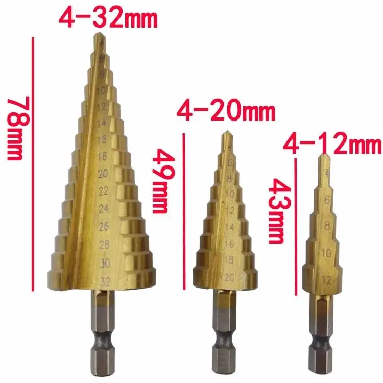 4-12mm HSS 4241 Steel Step Cone Titanium Coated Drill Bit Cut Tool Set Hole Cutter