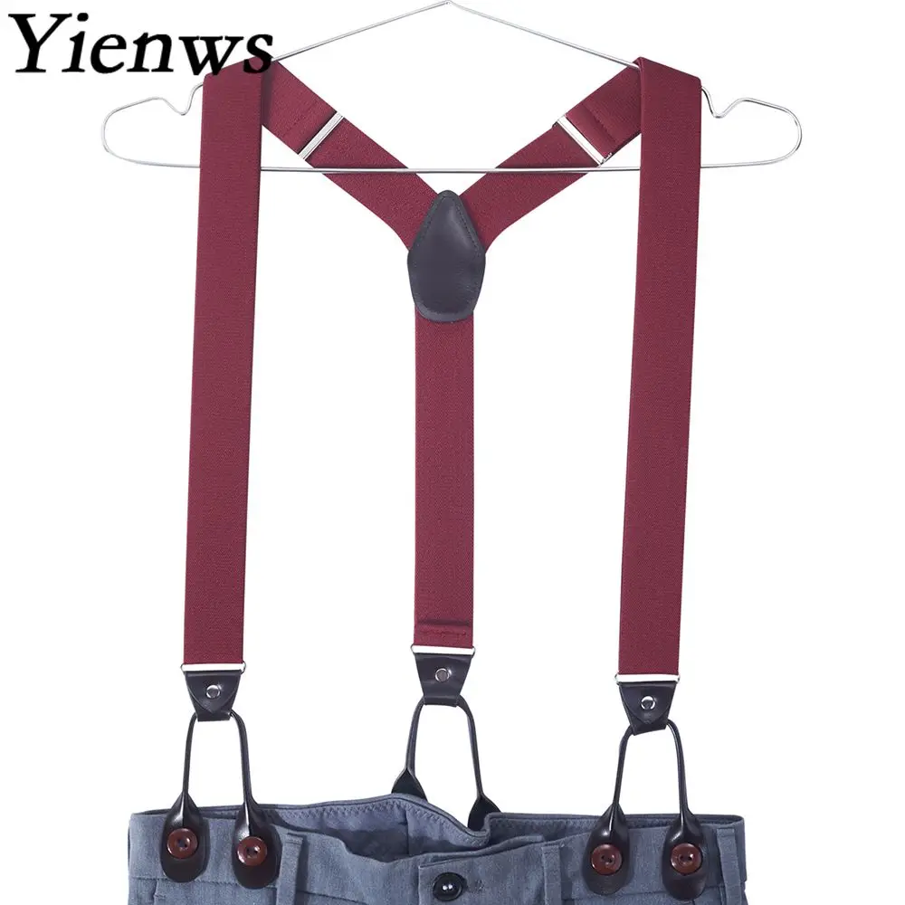 Yienws 120cm Suspenders Male Elastic Strap Pants Braces Mens Suspenders End Tuxedo Tirantes Negros Navy Burgundy YiA108