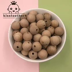 Kissteether Beech Wooden Chewable 10-20mm Round Beads Ecofriendly   DIY Craft Jewelry Accessories Baby Teether