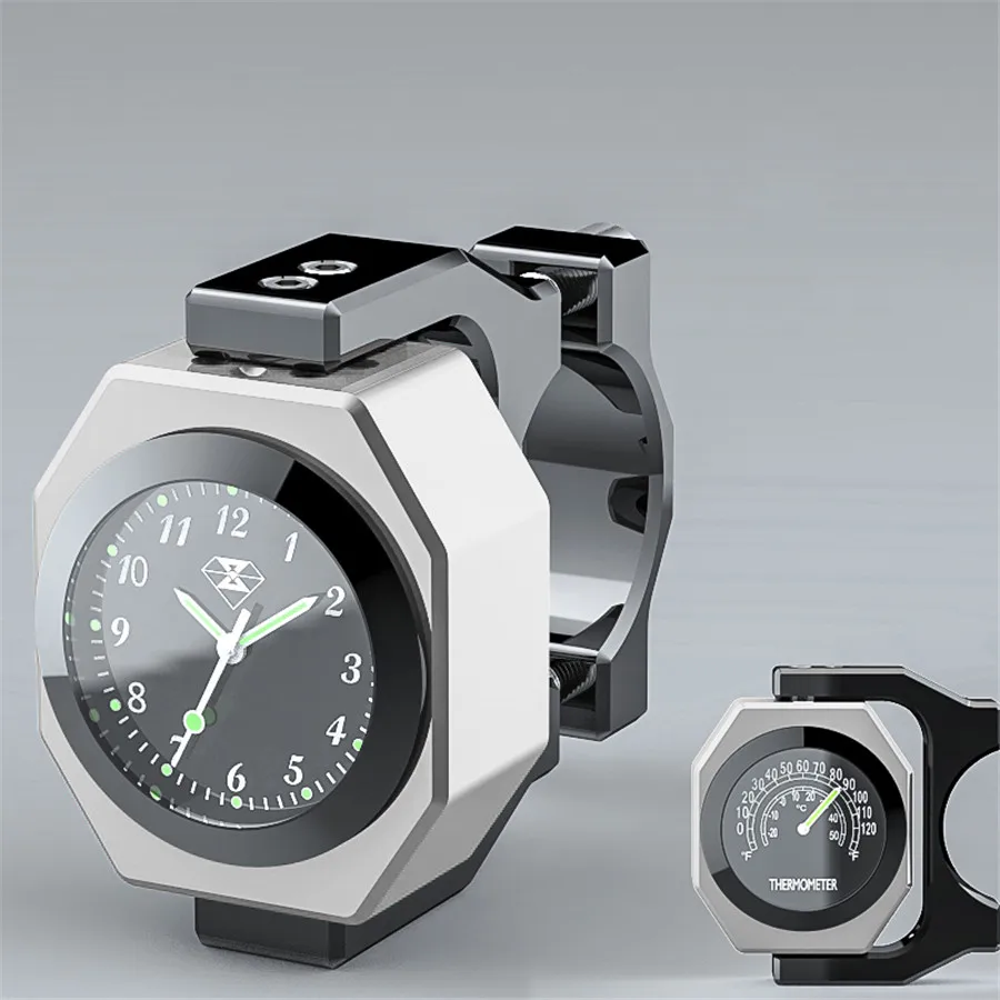 Universal Waterproof 7/8 Motorcycle Bike Handlebar Mount Clock Watch Luminous Clock with Waterproof Temp Thermometer