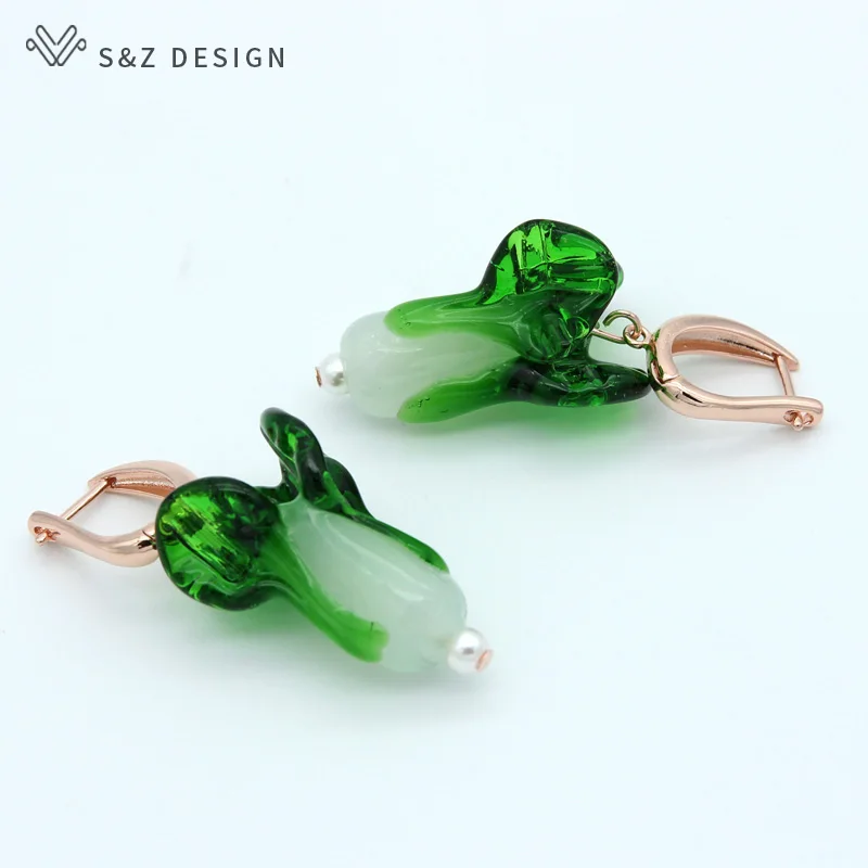 S&Z DESIGN New Fashion Cute Vegetables Shape Dangle Earrings Green Coloured Glaze Chinese Cabbage Jewelry For Lady Accessories