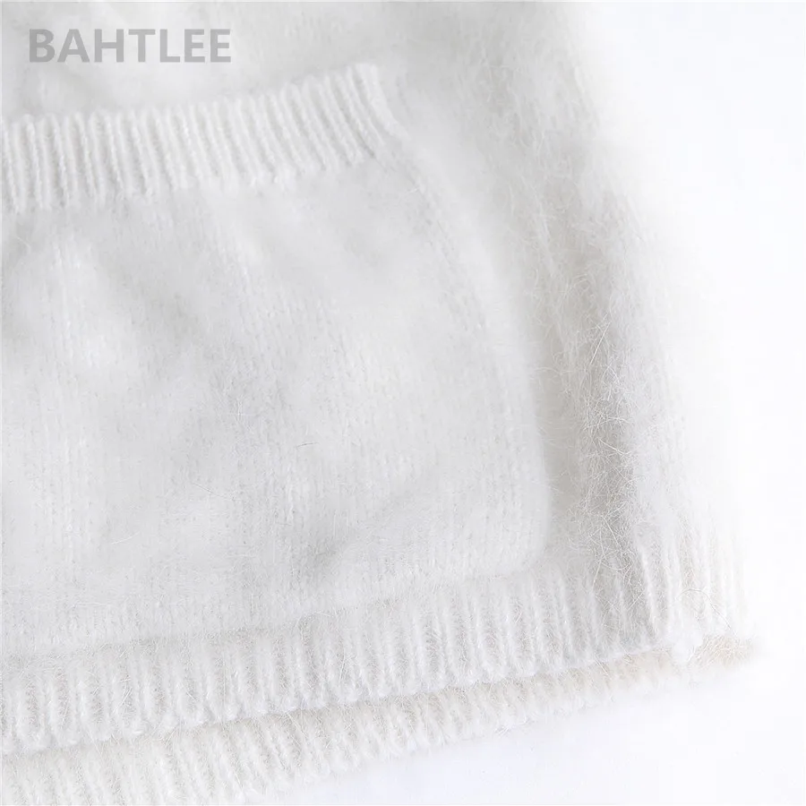 BAHTLEE-Women\'s Mink Cashmere Turtleneck Sweater, Angora Pullovers, Knitting Pockets, Long Sleeves, Keep Warm, Loose, Winter