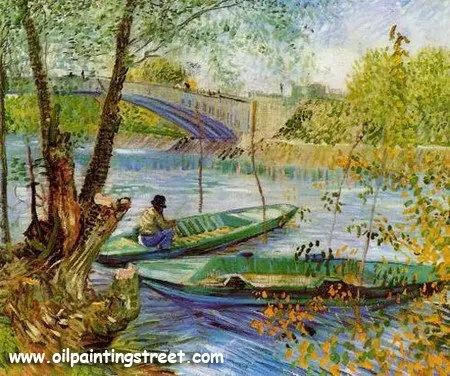 Vincent Van Gogh Oil Painting reproduction on linen canvas,Fishing in the Spring Pont de Clichy, Free DHL Shipping,100% handmade