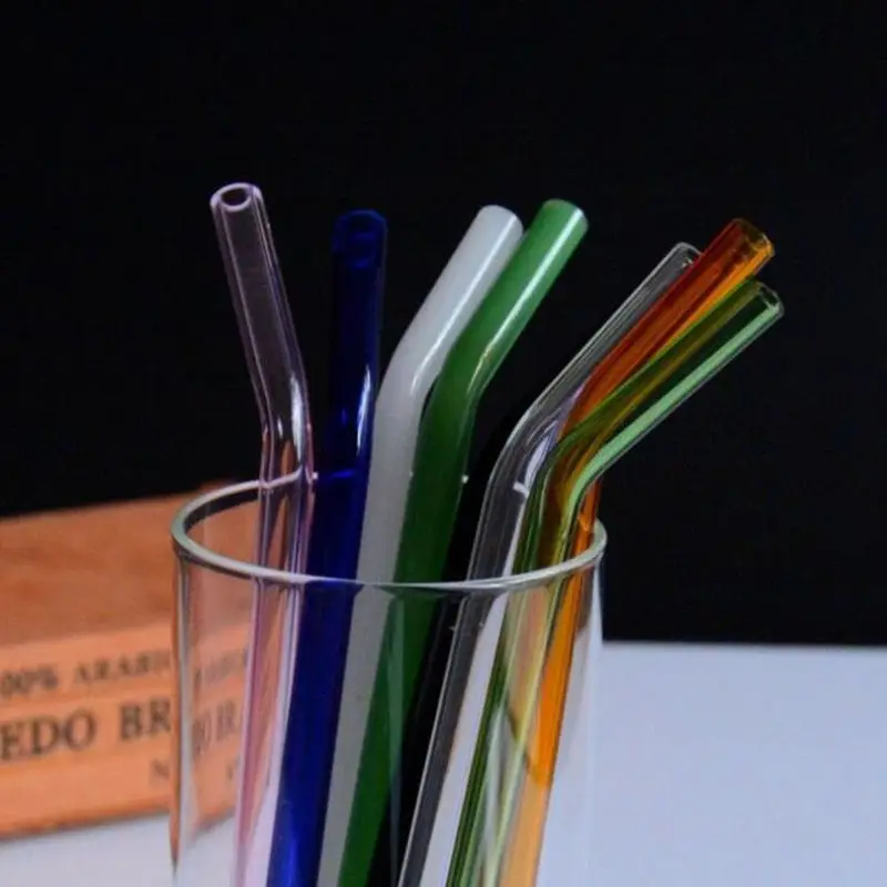 Kitchen Dining Barware Bar Accessories Resistant Heat Color Borosilicate Glass Transparent Juice Drink Straws F20173577