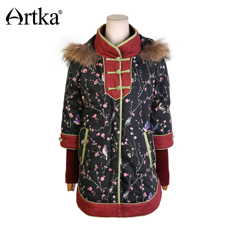 ARTKA Autumn Women\'s Jacket 2018 Winter Parka With Hood Ethnic Warm Outerwear Female Fur Parka Thick Cloak Jacket Coat MA11343D