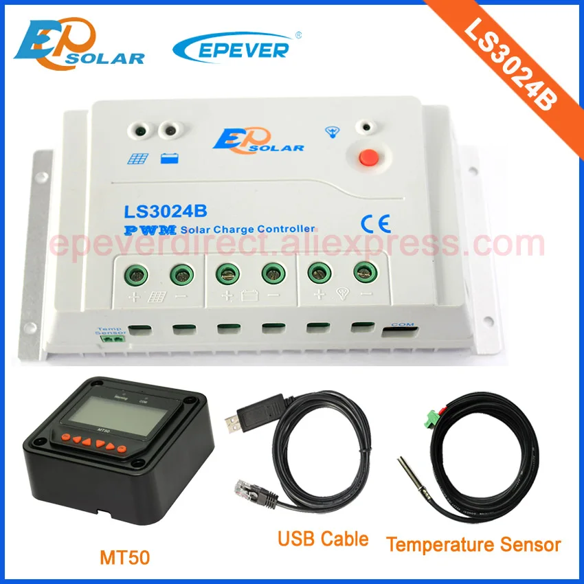 

12V portable Controller LS3024B 30A Small home panel system Solar regulator PWM EPEVER MT50 Meter USB cable&Temp sensor