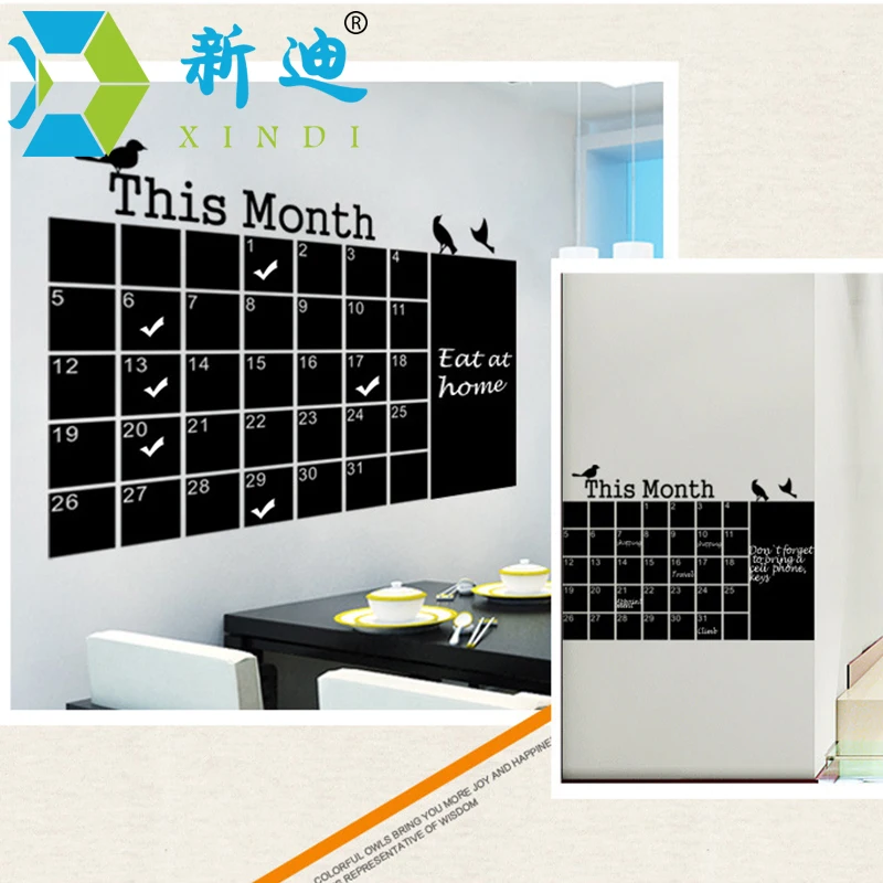 Wall Calendar Stickers Office Chalkboard PVC Removable Blackboard Month Plan Memo Black Message Board Free Shipping