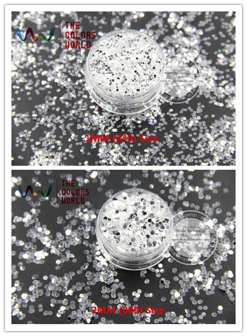 

TCY001 Shinning white with silver colors Round Dot Shape glitter dust for nail Art or other DIY decoration