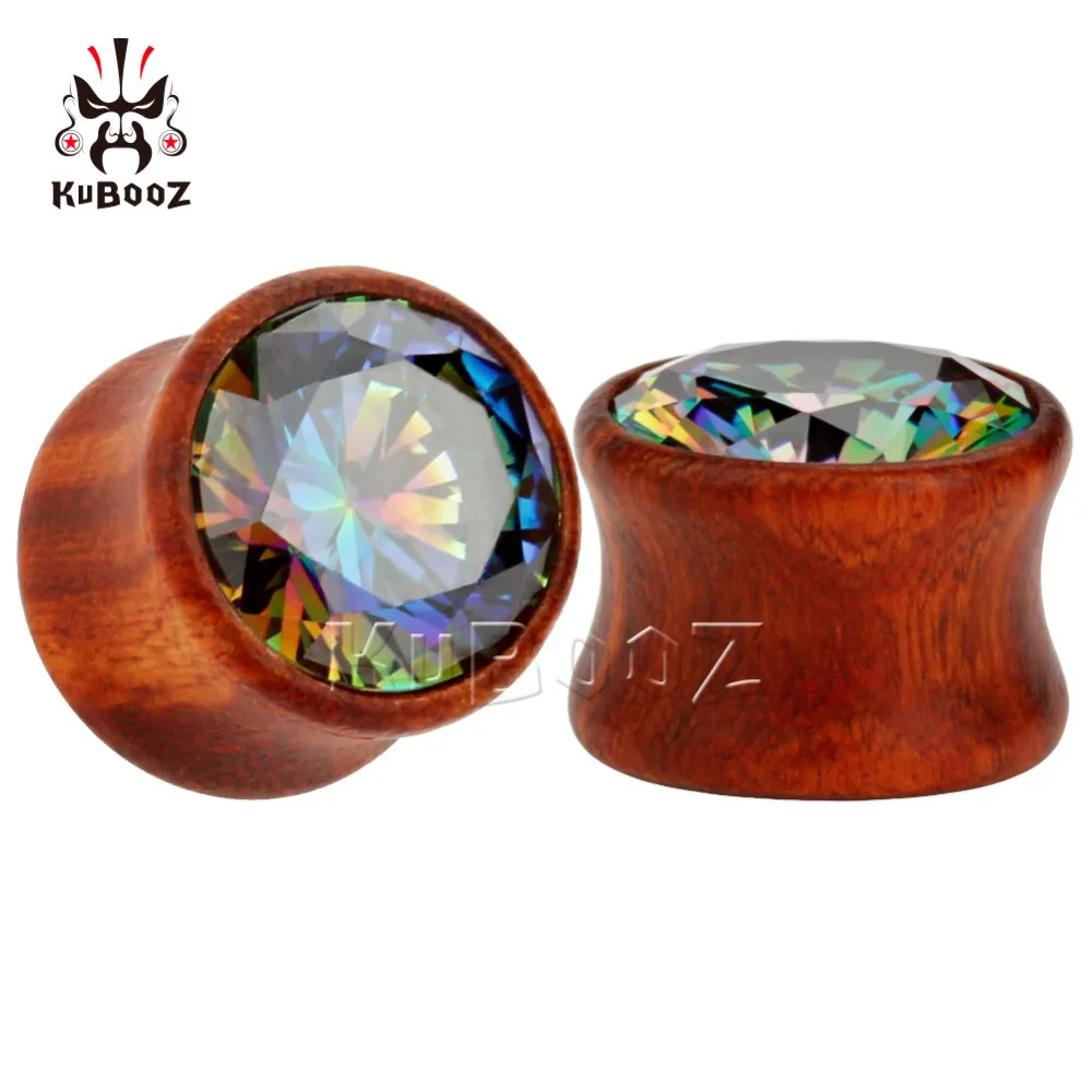 KUBOOZ piercing zircon ear plugs wood tunnels body jewelry expander 4 colors available pair selling 2pcs lot gauges