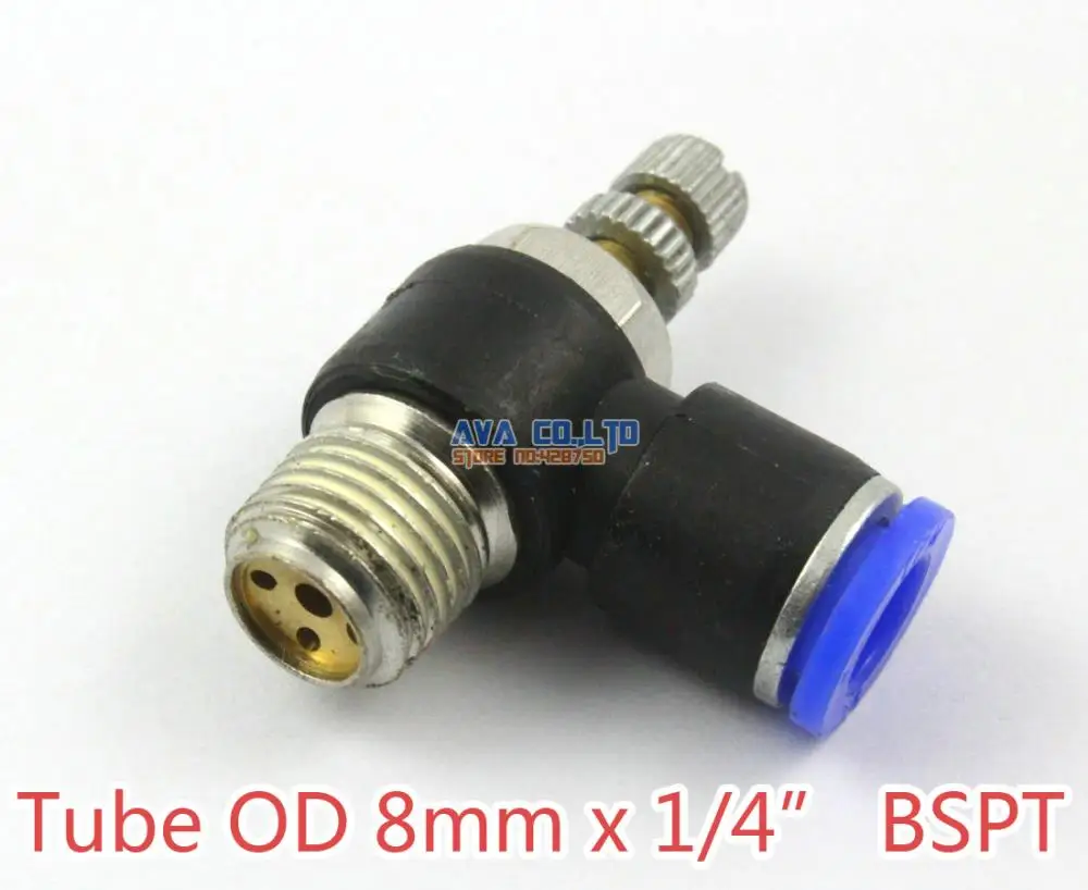 

10 Pieces Tube OD 8mm x 1/4" BSPT Air Flow Control Valve Pneumatic Connector Push In To Connect Fitting