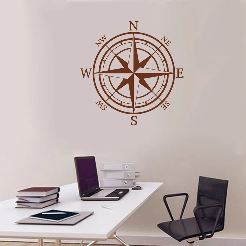 Nautical Compass Wall Decal Compass Rose Navigate Vinyl Sticker Nature Art Ship Ocean Sea Wall Decor