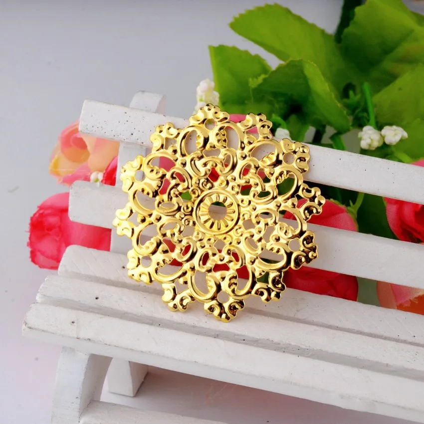 

Free shipping- 30pcs gold tone Filigree Wraps Connectors Metal Crafts Decoration DIY Findings 4.8cm