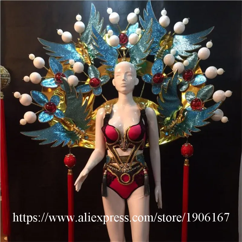 Fashion Carnival Victoria Chinese StyleWings Catwalk Sexy Lady DS Ballroom Costume Stage Dance DJ Singer Cosplay TV Show Clothes