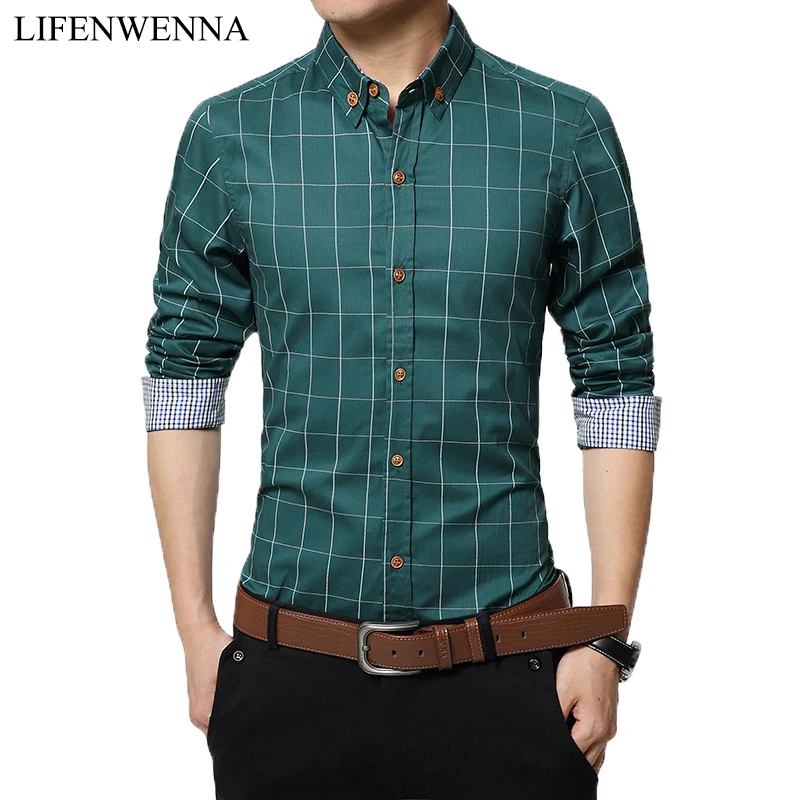 New Fashion Brand Mens Shirt Cotton Plaid Men Shirt Slim Fit Social Shirt Men Long-Sleeved Business Camisas Hombre M-5XL