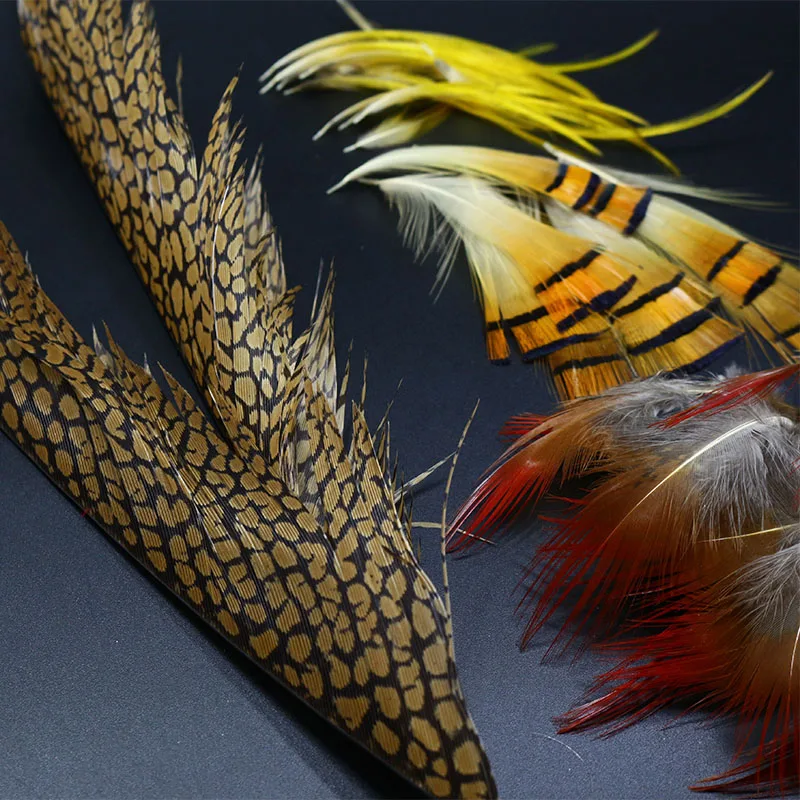 NEW 1set natural golden pheasant feathers mix Golden pheasant head crest tippets&center tail feathers fly tying feather material