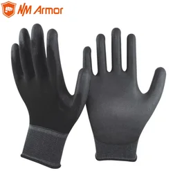 24Pieces/12 Pairs Safety Work Glove With Black Nylon Coated PU Palm Electronic Anti-Static Gloves