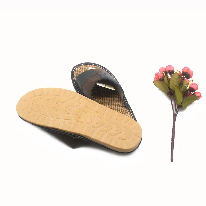 Mnterrm Hot Sale Men Home Slippers Linen Home Slippers Indoor Bedroom Sandals Couple Sheepskin Leather Floor Slippers