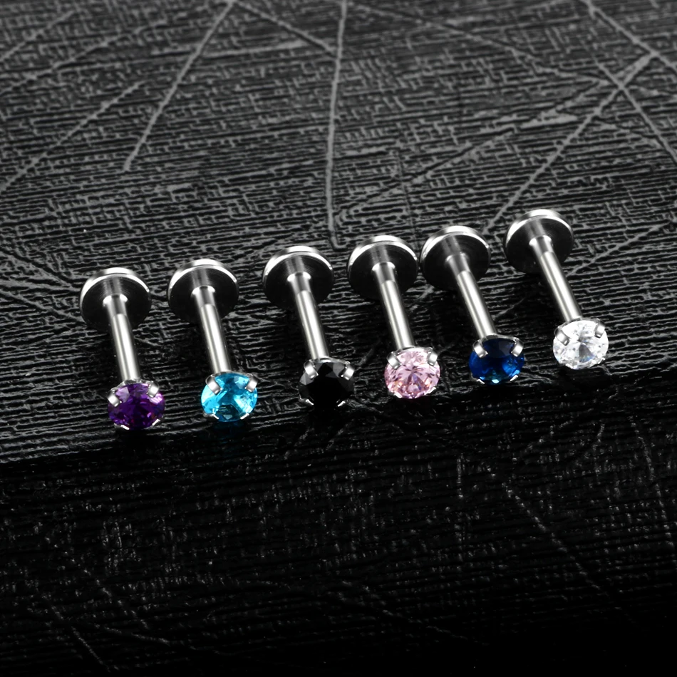 1PC Steel Prong Set Zircon Ear Helix Stud Crystal Cartilage Piercing Tragus Earring Labret Monroe Ring Lip Piercing Jewelry 16G