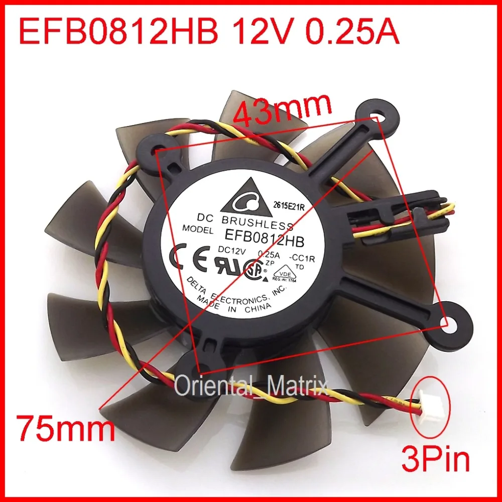 New EFB0812HB 12V 0.25A 43x43x43x43mm 3Pin For ASUS Graphics Card Cooling Cooler Fan