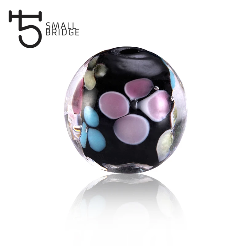 14mm Murano Flower Lampwork Glass Beads for Jewelry Making Women Diy Bracelet Perles Loose Transparent Round Beads L301