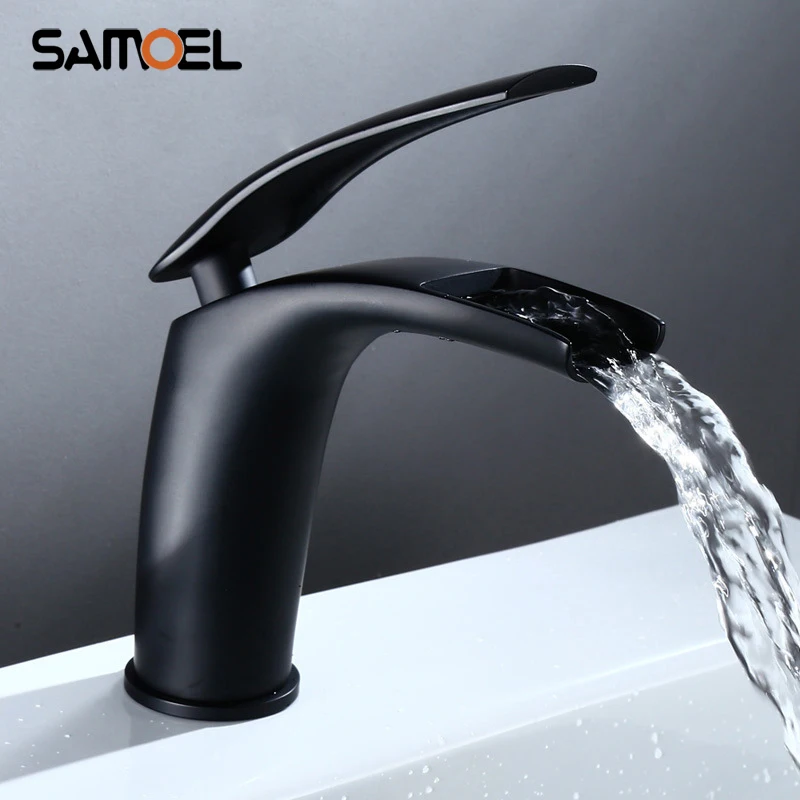 New Popular Deck Mount Brass Black Painted Waterfall Bathroom Faucet Mixers Single Hole Basin Water Taps B3330