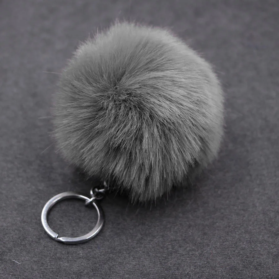 8CM Fluffy Pompon Bunny Fur Ball Key Chain Ring Women Faux Rabbit Fur Pompom Keychain On Bag Trinket Jewelry Wedding Gift