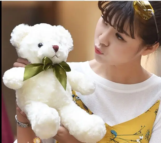 

lovely plush teddy bear toy cute white teddy bear doll with bow gift toy about 45cm