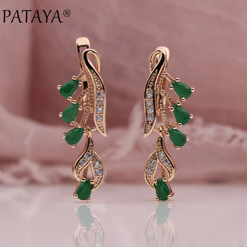 PATAYA 328 Anniversary 585 Rose Gold Color Multicolor Water Drop Natural Zircon Wedding Fine Jewelry Women Long Dangle Earrings