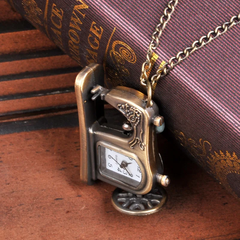 Trend retro sewing machine pocket watch hollow back personality fashion pocket watch trend pocket watch with necklace