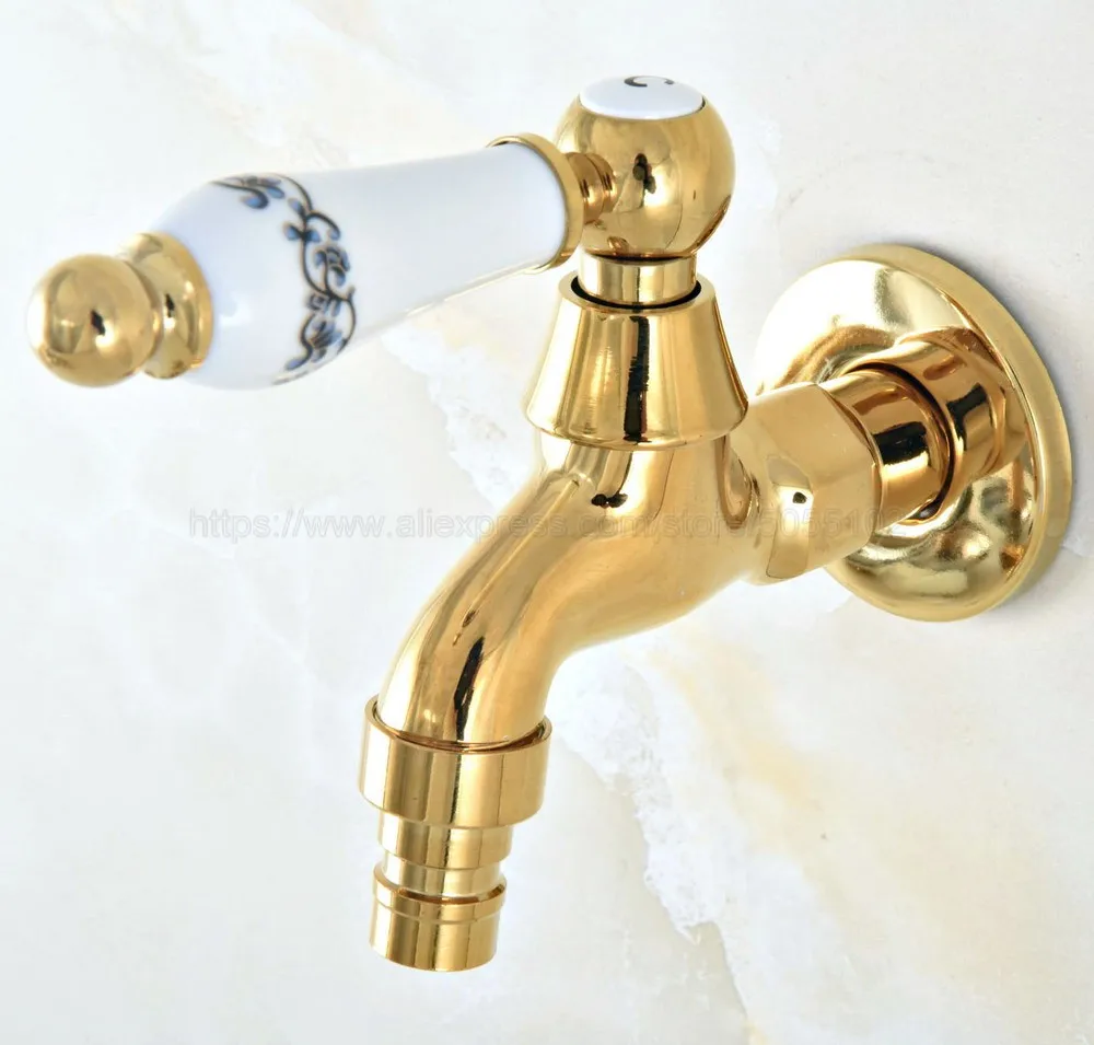 Gold Brass Bathroom Washing Machine Tap Cold Water Bibcock bathroom faucet Golden finish Garden Faucet zav147